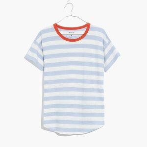 Madewell Whisper Cotton Rib Crewneck Ringer Tee in Bastian Stripe Size Medium